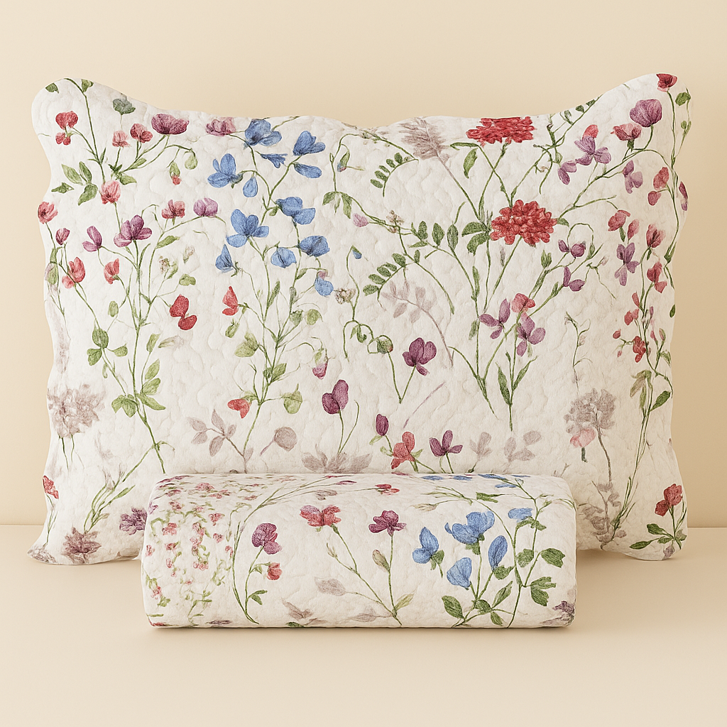 Kit Colcha Cobre Leito 3 Peças Dupla Face Estampado Floral Garden