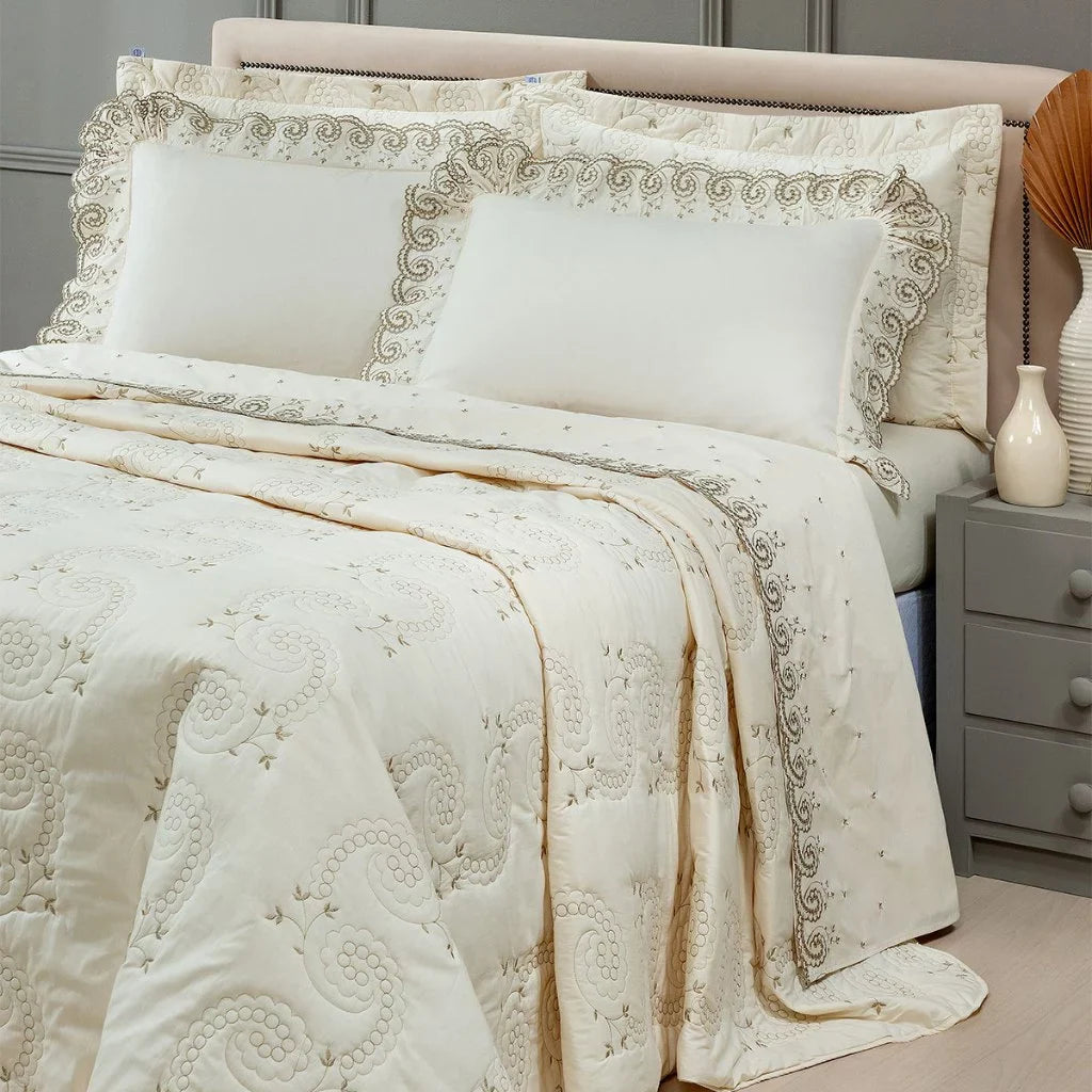 Kit Cobre Leito Bordado Mistral 3 Peças 100% Algodão Luxo
