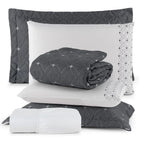 Conjunto de 6 Peças para Casal com Bordado - Cobre Leito e Lençol Ideale 200 Fios