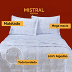Kit Cobre Leito Bordado Mistral 3 Peças 100% Algodão Luxo