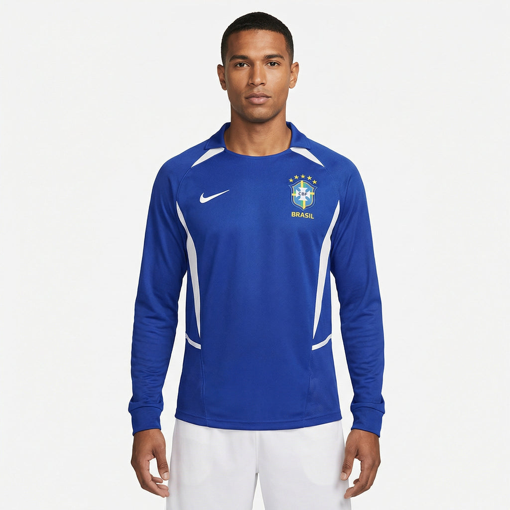 Camisa Brasil Retrô 2002 Manga longa Azul Torcedor