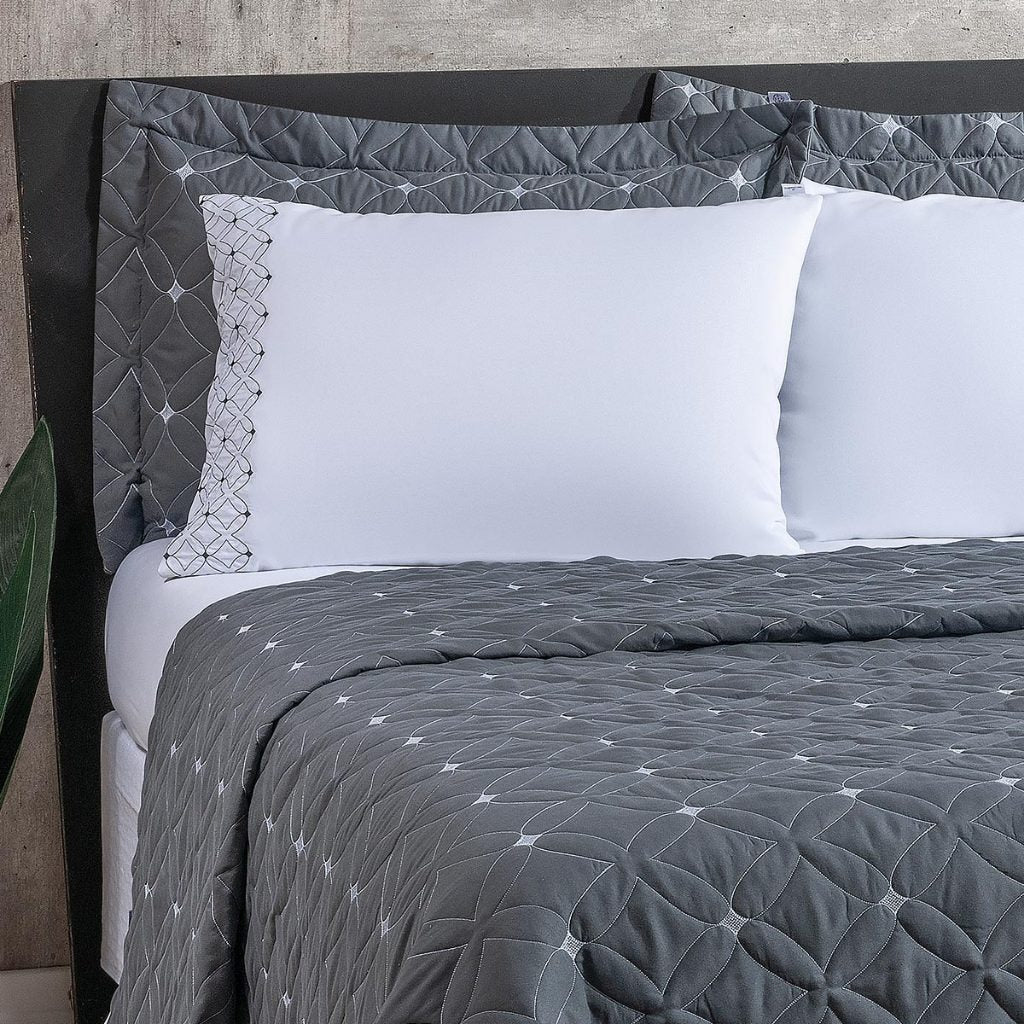 Conjunto de 6 Peças para Casal com Bordado - Cobre Leito e Lençol Ideale 200 Fios